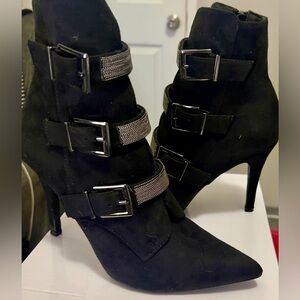 NEW BOOTS, BLACK Faux SUEDE/SILVER BUCKLES & ACCENTS, Size 9